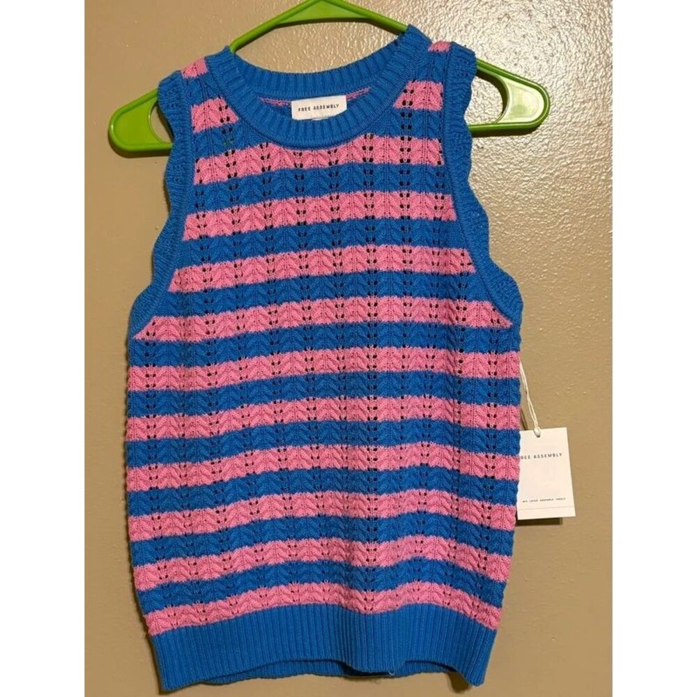 Women’s Crochet Blue & Pink Striped Sweater Top
